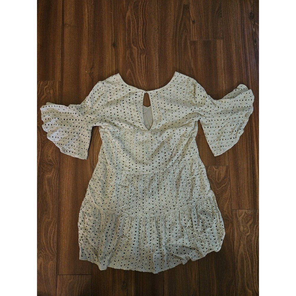 Womens Eyelet Lace Midi Dress Size S Sage Pale Green Tiered Bell Sleeve
